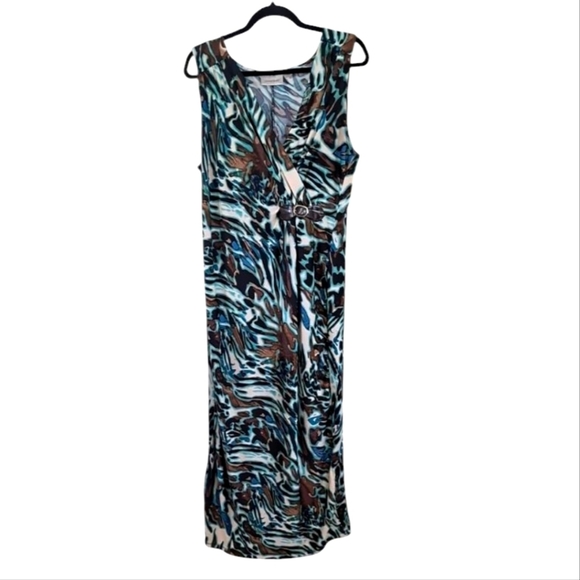 Avenue Sleeveless Blue and Brown Maxi Dress Size 14/16 - Picture 1 of 7